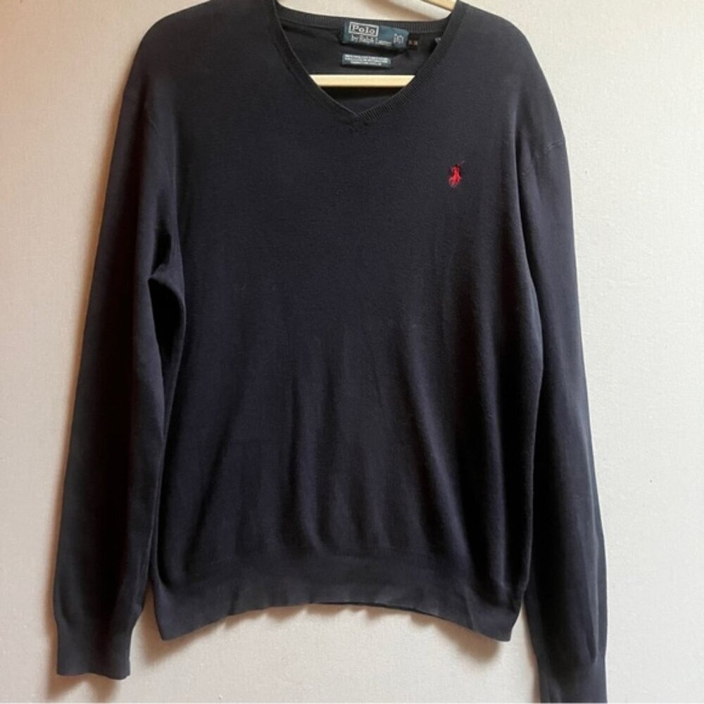 Polo Ralph Lauren Midnight Blue Pima Cotton V-Neck Sweater Medium